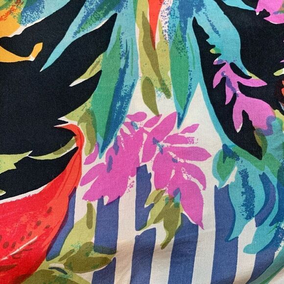 Vintage New Concepts Shirt Tropical Palm Striped Oversized Blue White Silk Large - Picture 8 of 9